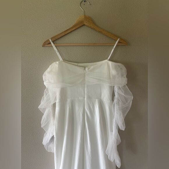 NWT Lulus Beautifully Beloved White Mesh Off-the-Shoulder Maxi Wedding Dress M - Picture 7 of 10